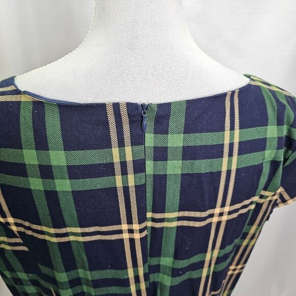 Pukavt Blue and Green Plaid Cap Sleeve Midi Dress Size 2XL - Picture 7 of 11